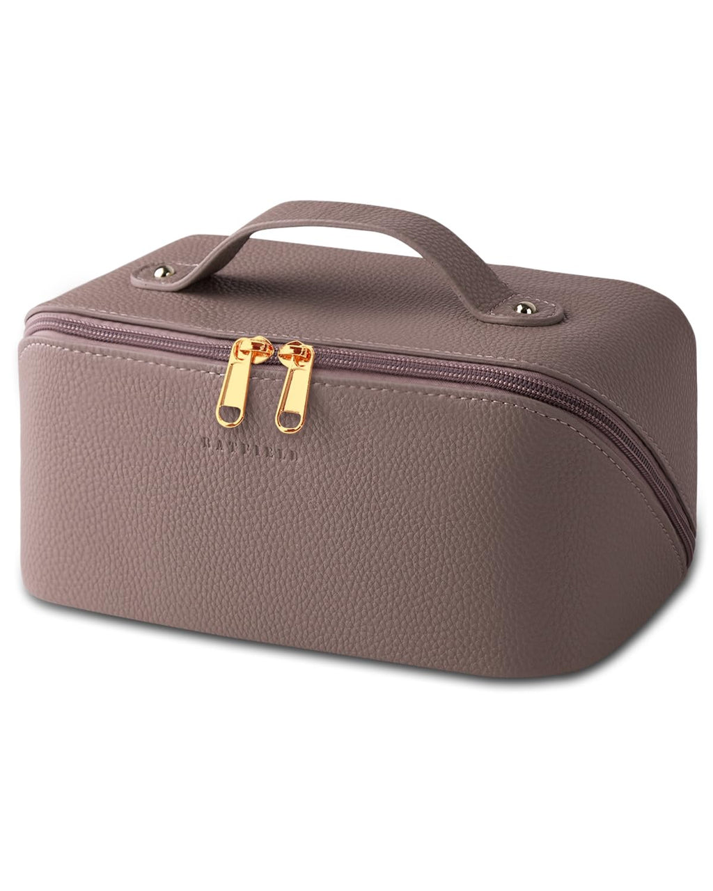 Batfield Cosmetic Bag for Women, Litchi Pu Leather Makeup Pouch for Women, Large Capacity Cosmetic Travel Bag,Portable Makeup Kit Storage Bag with Handle&Divider, Makeup Organizer Bag, 12 cm