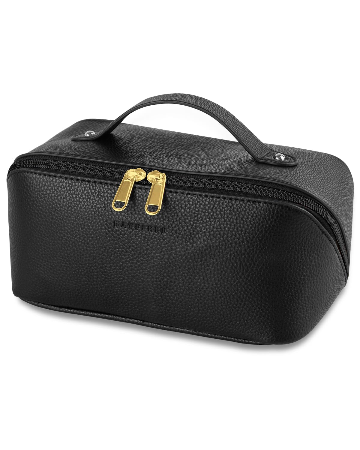 Batfield Cosmetic Bag for Women, Litchi Pu Leather Makeup Pouch for Women, Large Capacity Cosmetic Travel Bag,Portable Makeup Kit Storage Bag with Handle&Divider, Makeup Organizer Bag, 12 cm